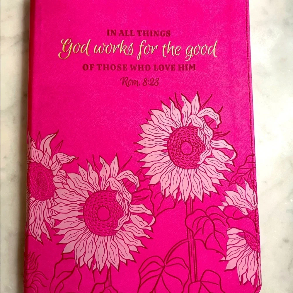Women’s Fuchsia Pink Blank Prompted Journal Diary God Works For The Good - Gift